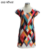 Summer Ladies Dresses Multicolor Geometric Short Sleeve Mini Dress Bodycon Sheath Office Dress Vestiti Donna Eleganti#A913