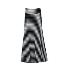 Summer Skirt Women Fashions Asymmetric High Waist Striped Fold Over Stretch Black Long Maxi Skirt#2511
