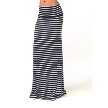 Summer Skirt Women Fashions Asymmetric High Waist Striped Fold Over Stretch Black Long Maxi Skirt#2511