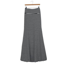 Summer Skirt Women Fashions Asymmetric High Waist Striped Fold Over Stretch Black Long Maxi Skirt#2511