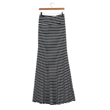 Summer Skirt Women Fashions Asymmetric High Waist Striped Fold Over Stretch Black Long Maxi Skirt#2511