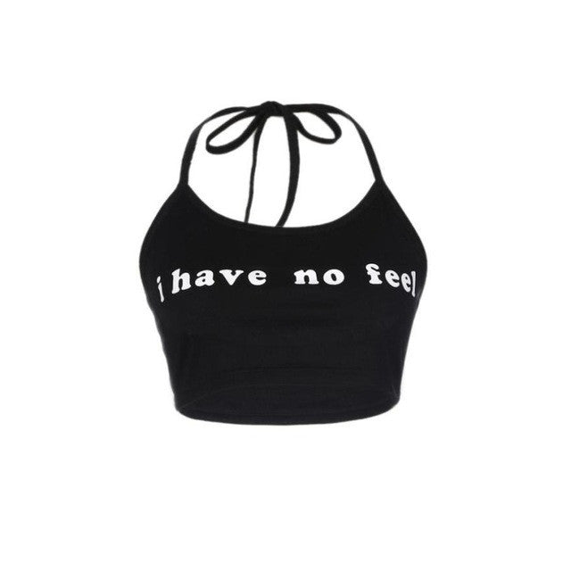 Summer Style 2017 Tank Top Women Sleeveless I have no feel Letter Halter Neck Backless Crop Tops Short Vest Female #23