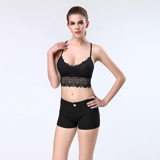 Summer Style Crop Top 2017 Sexy Women's Lace Cut Out Padded Bra Crop Top Club Bralette Bustier Strappy Vest Black White #23