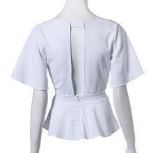 Summer Style Flounced Waist Sexy Shirt Sexy Backless Lotus Leaf Edge V Collar Tops Slim Blouses #3546