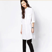 Summer Style Women White Loose Pockets Long Sleeve Dresses Notched Plus Size White Shirtdress