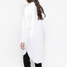 Summer Style Women White Loose Pockets Long Sleeve Dresses Notched Plus Size White Shirtdress