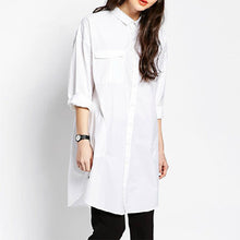 Summer Style Women White Loose Pockets Long Sleeve Dresses Notched Plus Size White Shirtdress
