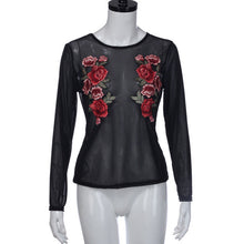 Summer Women Blouses 2017 Appliques Rose Floral Transparent Loose Backless Long Sleeve Casual Tops blusas feminina vero 2017 #63