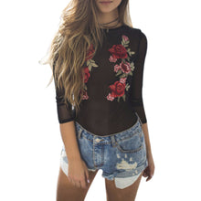 Summer Women Blouses 2017 Appliques Rose Floral Transparent Loose Backless Long Sleeve Casual Tops blusas feminina vero 2017 #63