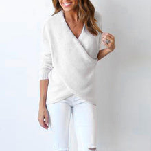 Sweaters Women Cross V-Neck Loose Knitted Long Sleeve Pullovers Oversize Autumn Winter Warm Knitwear Jersey Mujer Invierno#A11