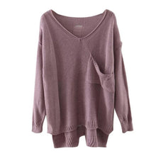Sweaters Womens Long Sleeve V-Neck Casual Loose Pullovers Autumn Winter 2016 Solid Pocket Jumper Sweaters pull femme 4Color #WY
