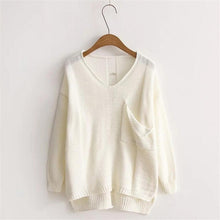 Sweaters Womens Long Sleeve V-Neck Casual Loose Pullovers Autumn Winter 2016 Solid Pocket Jumper Sweaters pull femme 4Color #WY