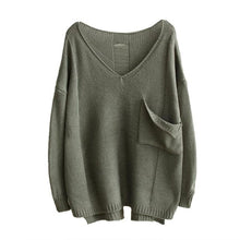 Sweaters Womens Long Sleeve V-Neck Casual Loose Pullovers Autumn Winter 2016 Solid Pocket Jumper Sweaters pull femme 4Color #WY