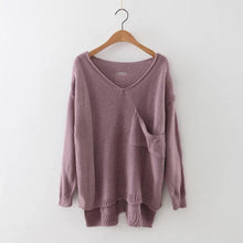 Sweaters Womens Long Sleeve V-Neck Casual Loose Pullovers Autumn Winter 2016 Solid Pocket Jumper Sweaters pull femme 4Color #WY
