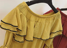 Sweet Women Shirt 2017 Summer Flare Sleeves Slash Neck Blouses Female Ruffle Strapless Chiffon Tops Shirt 33055