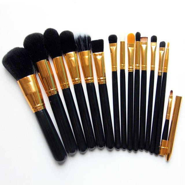 Synthetic Fiber Wood Aluminum Ferrule 15PC Cosmetic Makeup Brush conjunto de pinceis de maquiagem 2017 Anne