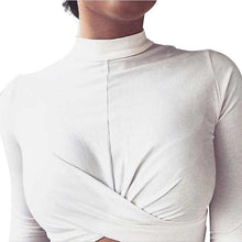 T-shirt 2017 Hot Long Sleeve Basic Women Sexy Slim Solid Short Style T-shirt Tops Female Turtleneck Crossing Tee Shirt Femme #43