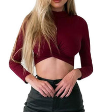 T-shirt 2017 Hot Long Sleeve Basic Women Sexy Slim Solid Short Style T-shirt Tops Female Turtleneck Crossing Tee Shirt Femme #43