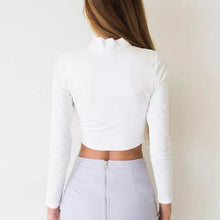 T-shirt 2017 Hot Long Sleeve Basic Women Sexy Slim Solid Short Style T-shirt Tops Female Turtleneck Crossing Tee Shirt Femme #43
