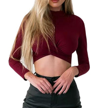 T-shirt 2017 Hot Long Sleeve Basic Women Sexy Slim Solid Short Style T-shirt Tops Female Turtleneck Crossing Tee Shirt Femme #43