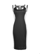 Tank Two Tones Midi Dress Sleeveless Sexy Low Cut Office Work Dress Summer Casual Women Dresses Lady
