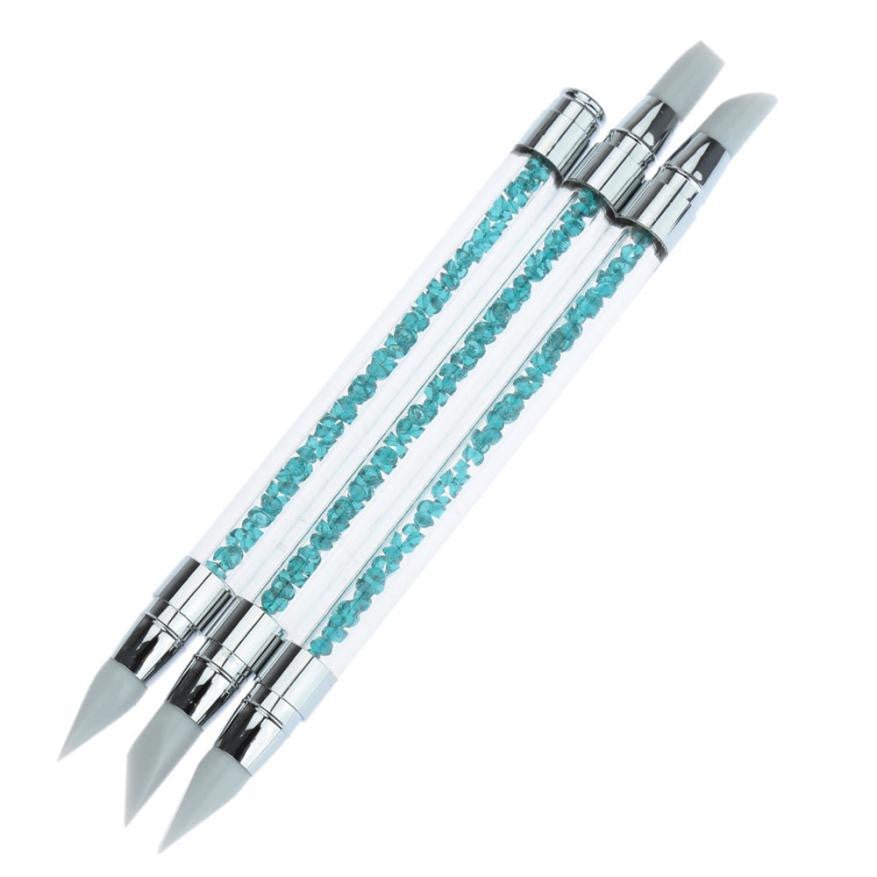 Toopoot 2017 3 Pcs Pencil Strass Head Nail Art Brush Nail Silicone Brushes With Acrylic Strap Top Quality