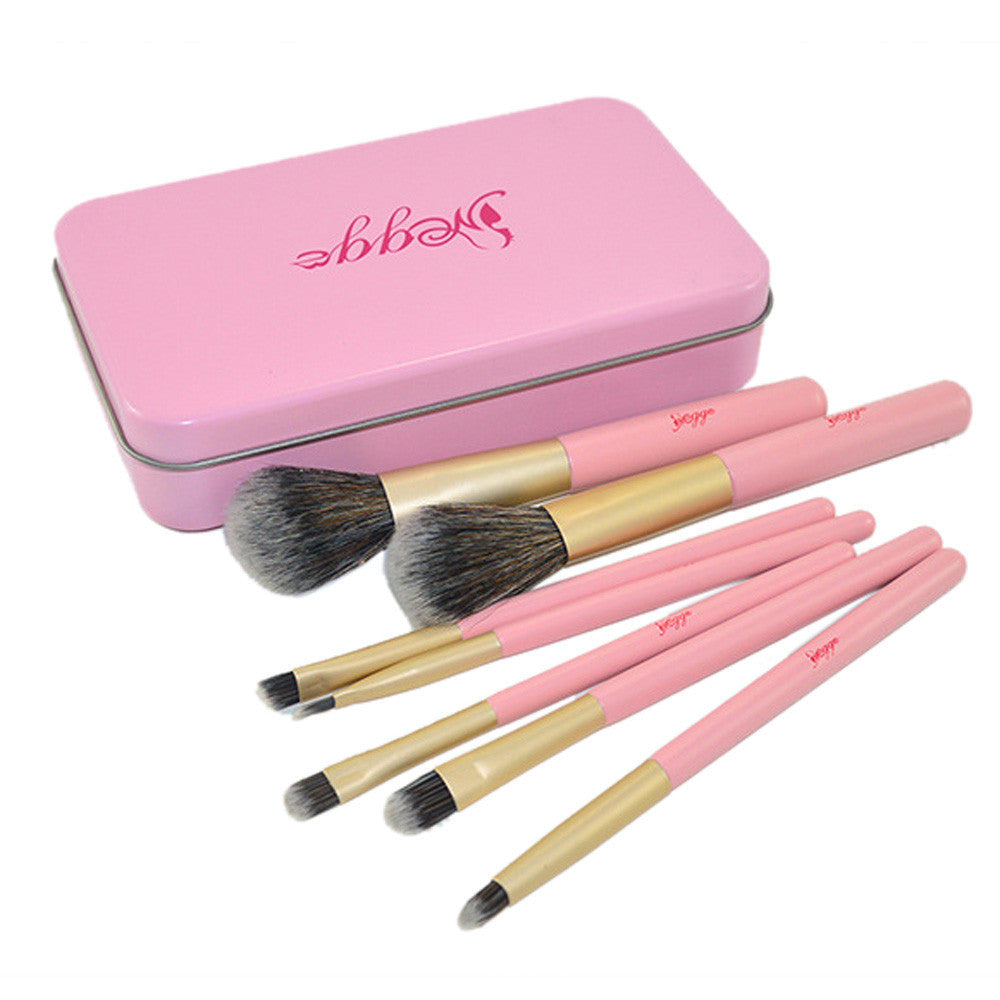 Toopoot 2017 Professional 7PCS Pink Tin Box Makeup Brush Set Makeup Brush Cosmetic Tools Beauty Brushes and BOX Case Natural