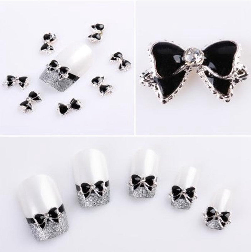 Toopoot's Vestido 2017 DIY 10 pcs 3D Black Alloy Rhinestones Bow Tie Glitters Slice Dot Nail Art Decoration Nails professional