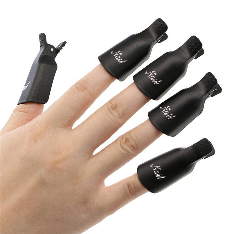 Toopoot's Vestido 2017 DIY 10pcs Plastic Nail Art Soak Off Cap Clip UV Gel Polish Remover Wrap Tool Black Nails professional