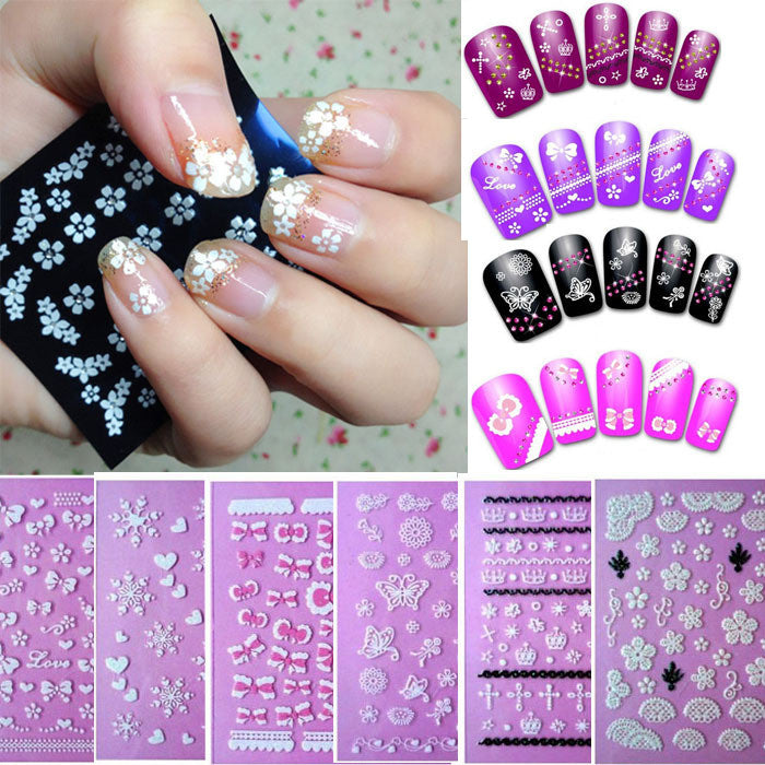 Toopoot's Vestido 2017 DIY 6 Flowers Bow Lace Butterfly Snow Nail Art decorations 3D Stickers Beauty Salon Nails professional