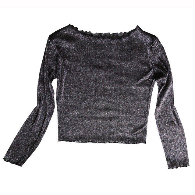 Transparent Sexy Women T-Shirts Long Sleeve Slim Thin Basic Ladies Tops camisas femininas 2016 tee shirt femme #1215