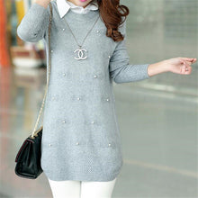 Turn-down collar sweater dress women plus size S-XXXL pullover medium-long print basic ropa mujer sweater with button 71688