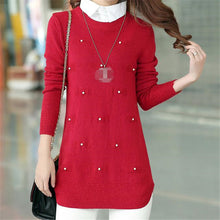 Turn-down collar sweater dress women plus size S-XXXL pullover medium-long print basic ropa mujer sweater with button 71688