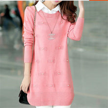 Turn-down collar sweater dress women plus size S-XXXL pullover medium-long print basic ropa mujer sweater with button 71688