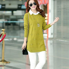 Turn-down collar sweater dress women plus size S-XXXL pullover medium-long print basic ropa mujer sweater with button 71688