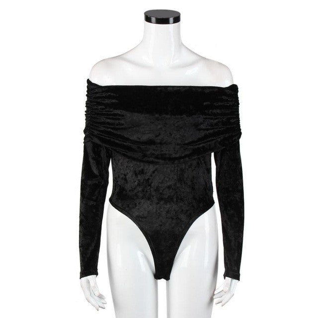 Velvet Bodysuits Sexy Off Shoulder Slim Sexy Club Jumpsuits One Piece Bodysuits For Women Party Strapless Jumpsuit#121