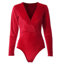 Velvet Jumpsuit Long Sleeve Sexy V-Neck Slim Women Rompers Ladies Evening Party Basic Wear Clothes Bodysuits#1521
