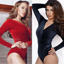 Velvet Jumpsuit Long Sleeve Sexy V-Neck Slim Women Rompers Ladies Evening Party Basic Wear Clothes Bodysuits#1521