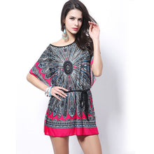 Vestido Above Knee, Mini 2015 Promotion Rushed Natural Party Dresses Women Retro Ethnic Print Boho Skater Batwing Mini Dress