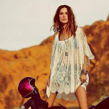 Vintage Hippie Boho People Embroidered Floral Lace Transparent Crochet Mini Dress Sexy jacket Dress #159