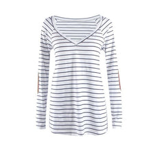 White Blouse Striped Patch Loose Long Sleeve Tops Sexy V-Neck Women Autumn Clothes Blusa Com Renda#A913