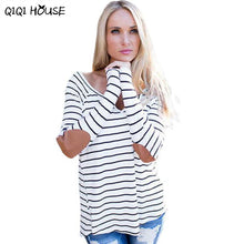 White Blouse Striped Patch Loose Long Sleeve Tops Sexy V-Neck Women Autumn Clothes Blusa Com Renda#A913