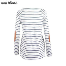 White Blouse Striped Patch Loose Long Sleeve Tops Sexy V-Neck Women Autumn Clothes Blusa Com Renda#A913
