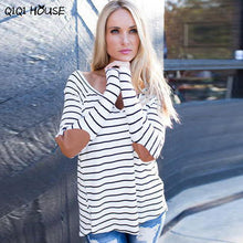 White Blouse Striped Patch Loose Long Sleeve Tops Sexy V-Neck Women Autumn Clothes Blusa Com Renda#A913