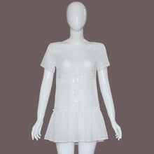 White Chiffon Lace Splice Dress A-Line Short Sleeve Loose Chiffon Mini Dress Vestidos Largos De Verano#3546