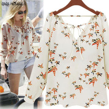 White Lace Blouse Chiffon Long Sleeve Loose Tops Ladies Office Printing Tether Floral Blouse Blusas Mujer#A117