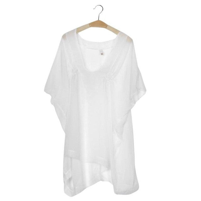 White Transparent Women Chiffon Tops Cover Up Swimsuit Beach Long Style Tee Shirt Bathing Tops Ladies #23