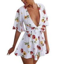 White elegant jumpsuit 2016 summer overalls Printing V Neck Short rompers womens jumpsuit summer Playsuit Bodysuit#3546