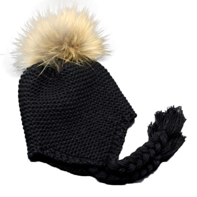 Winter 2016 Children Cute beanies knitted wool Skullies casual Hats For Boys Girls Faux fur pompom solid cap Kids Gorros