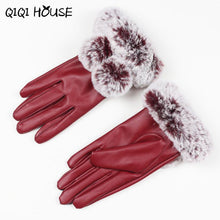 Winter Gloves Women Fur Cute Hairball Winter Warm Leather Gloves Elegant Luvas De Couro Winter Gloves #B817